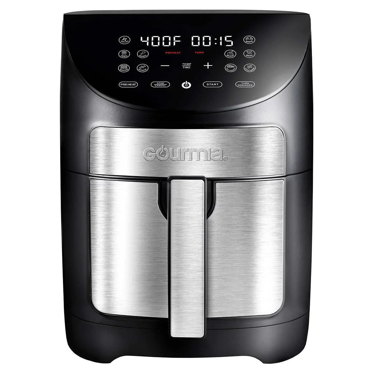 Gourmia GAF798 digital single-drawer air fryer with black body and stainless-look front panel