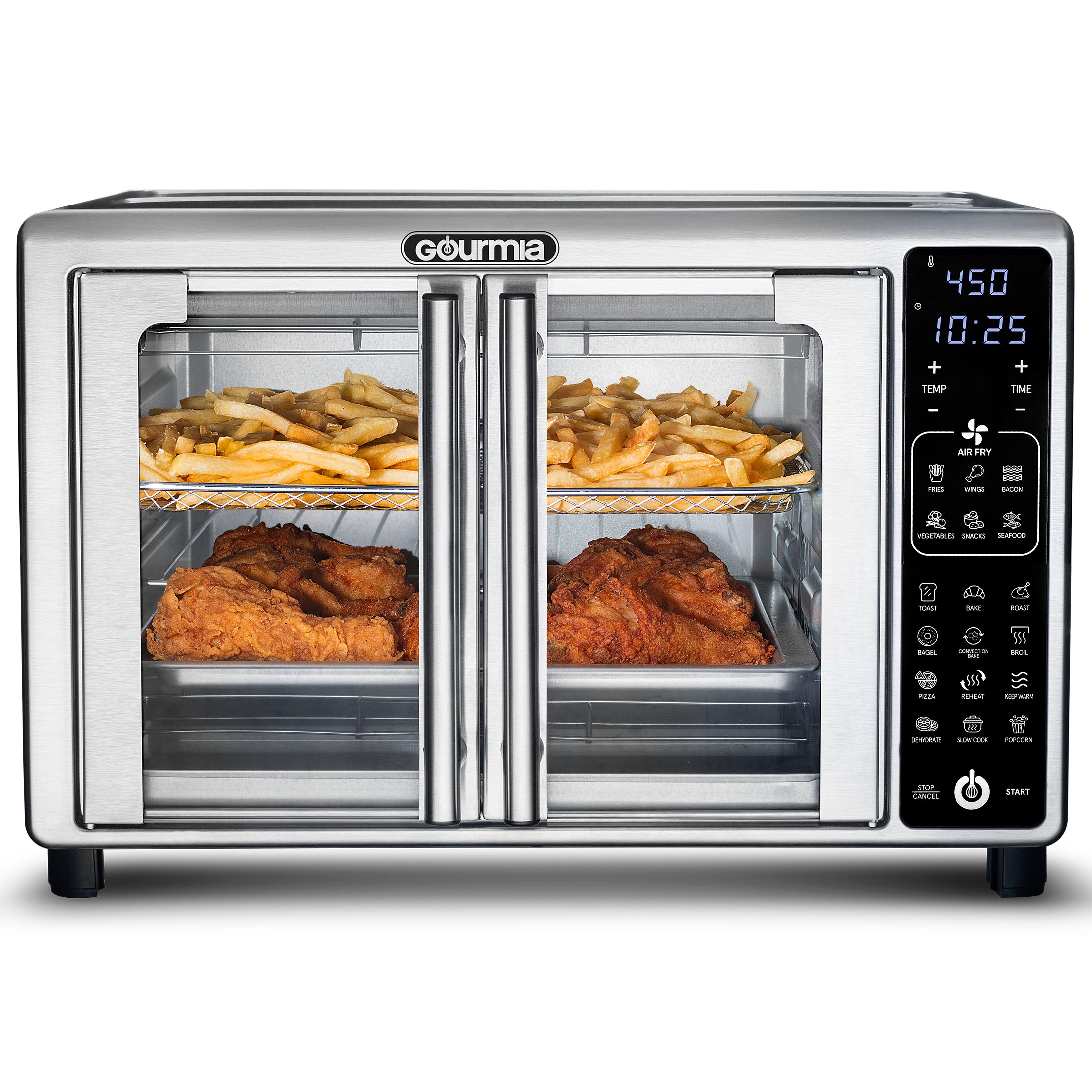 Gourmia GTF2440 digital French-door air-fryer toaster oven with front window and control panel