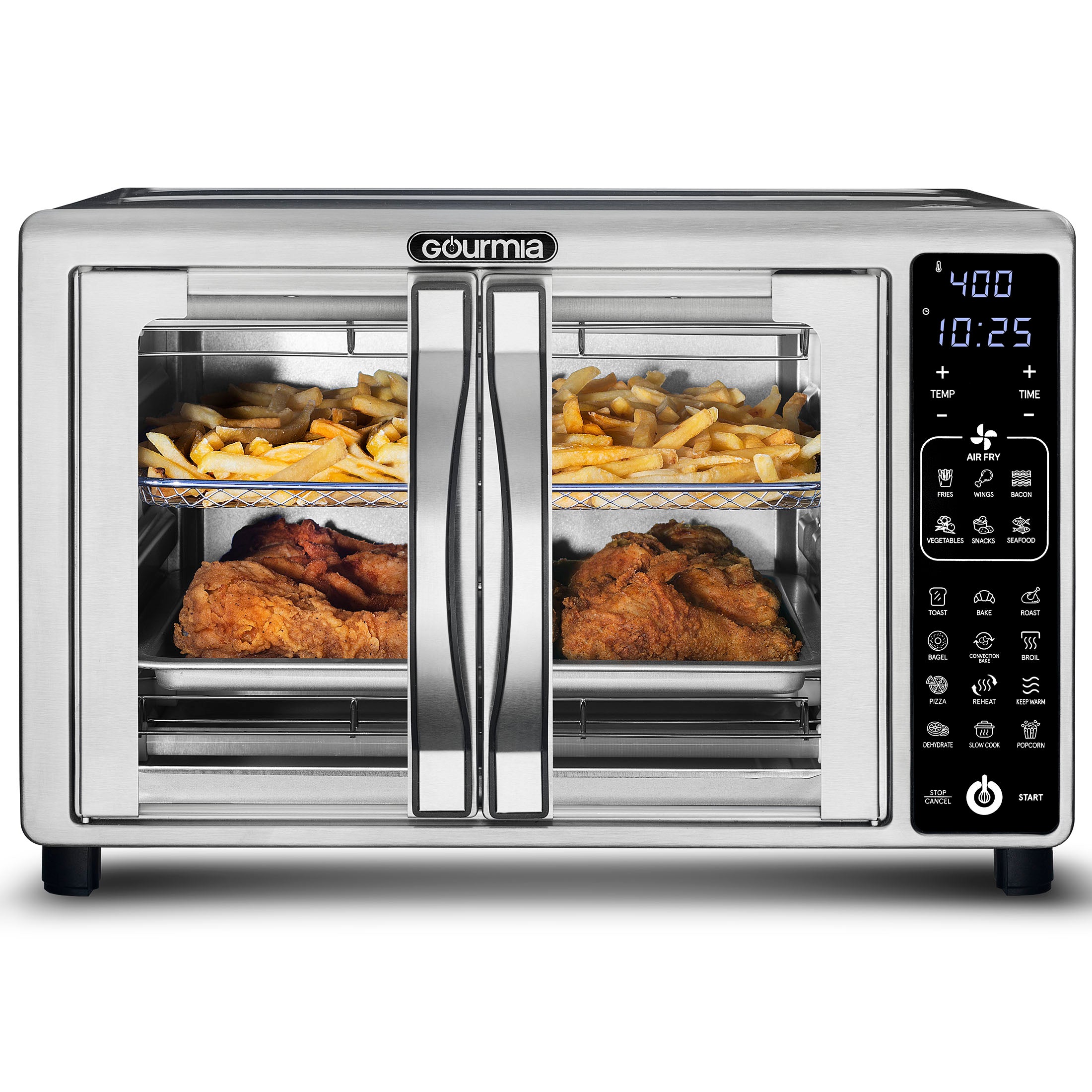 Gourmia GTF2448 digital French-door air-fryer toaster oven with front window and control panel