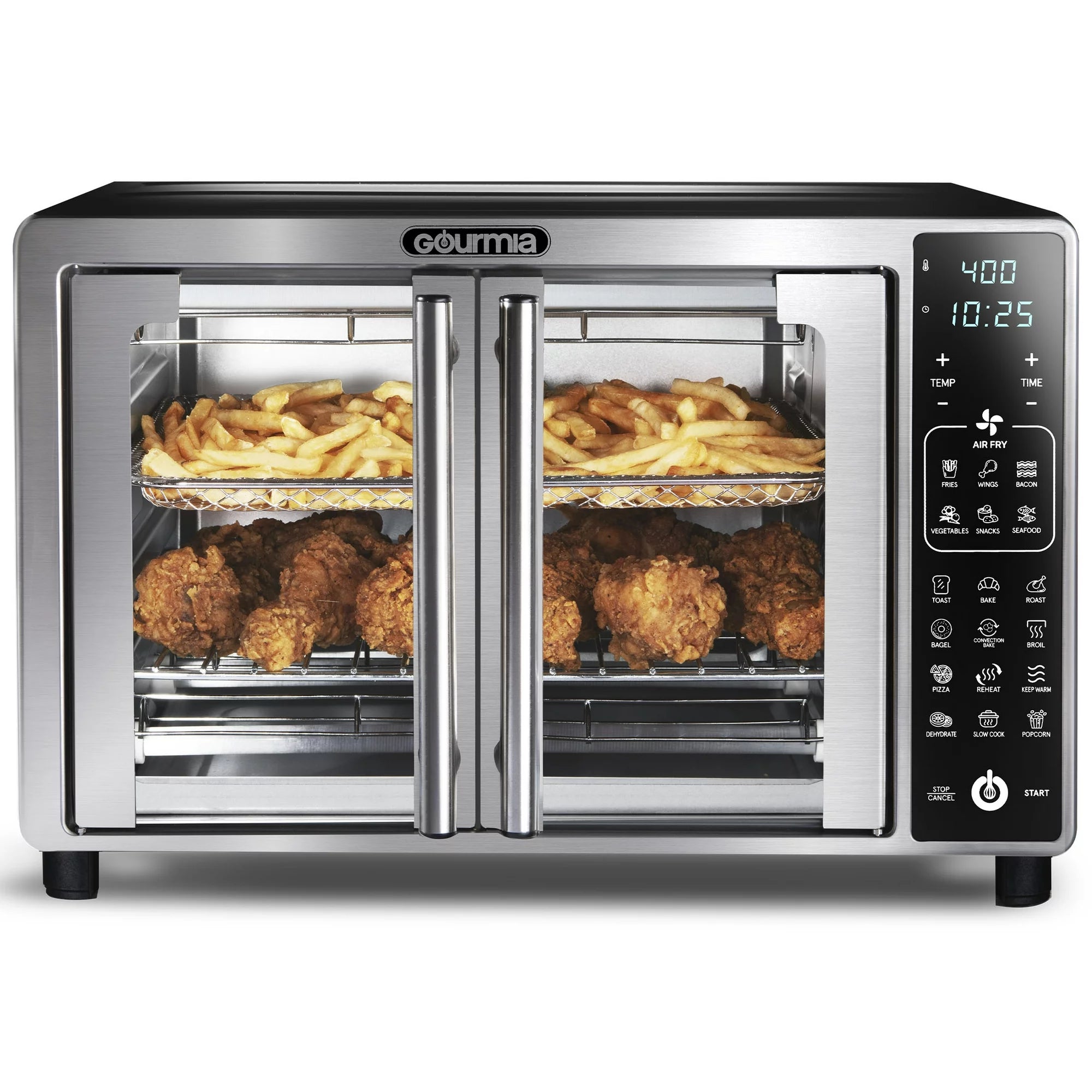 Gourmia GTF7465 digital French-door air-fryer toaster oven with front window and control panel