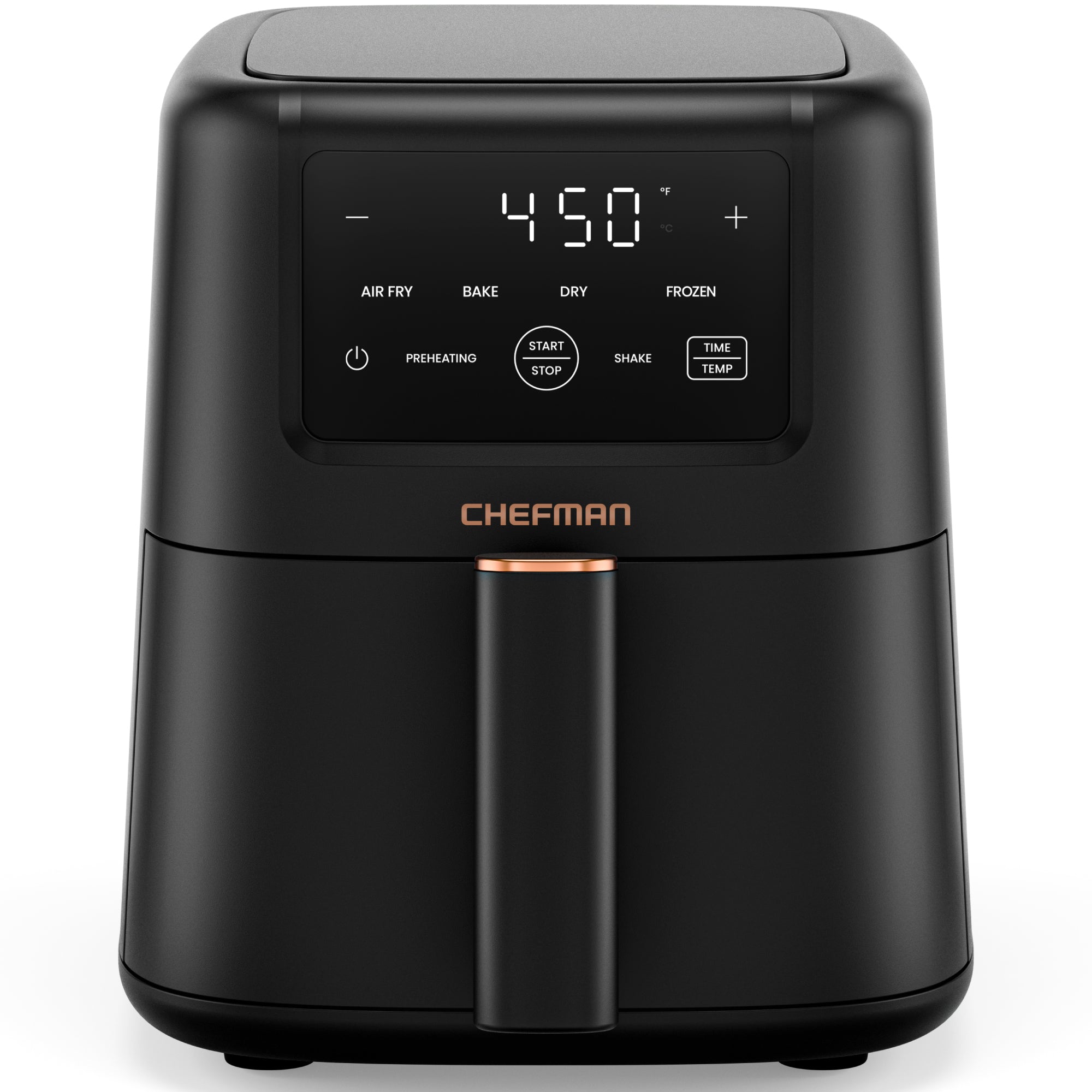 Black Chefman TurboFry RJ38-35T-V2 3.5-quart digital air fryer with one opaque pull-out basket and four-mode touchscreen