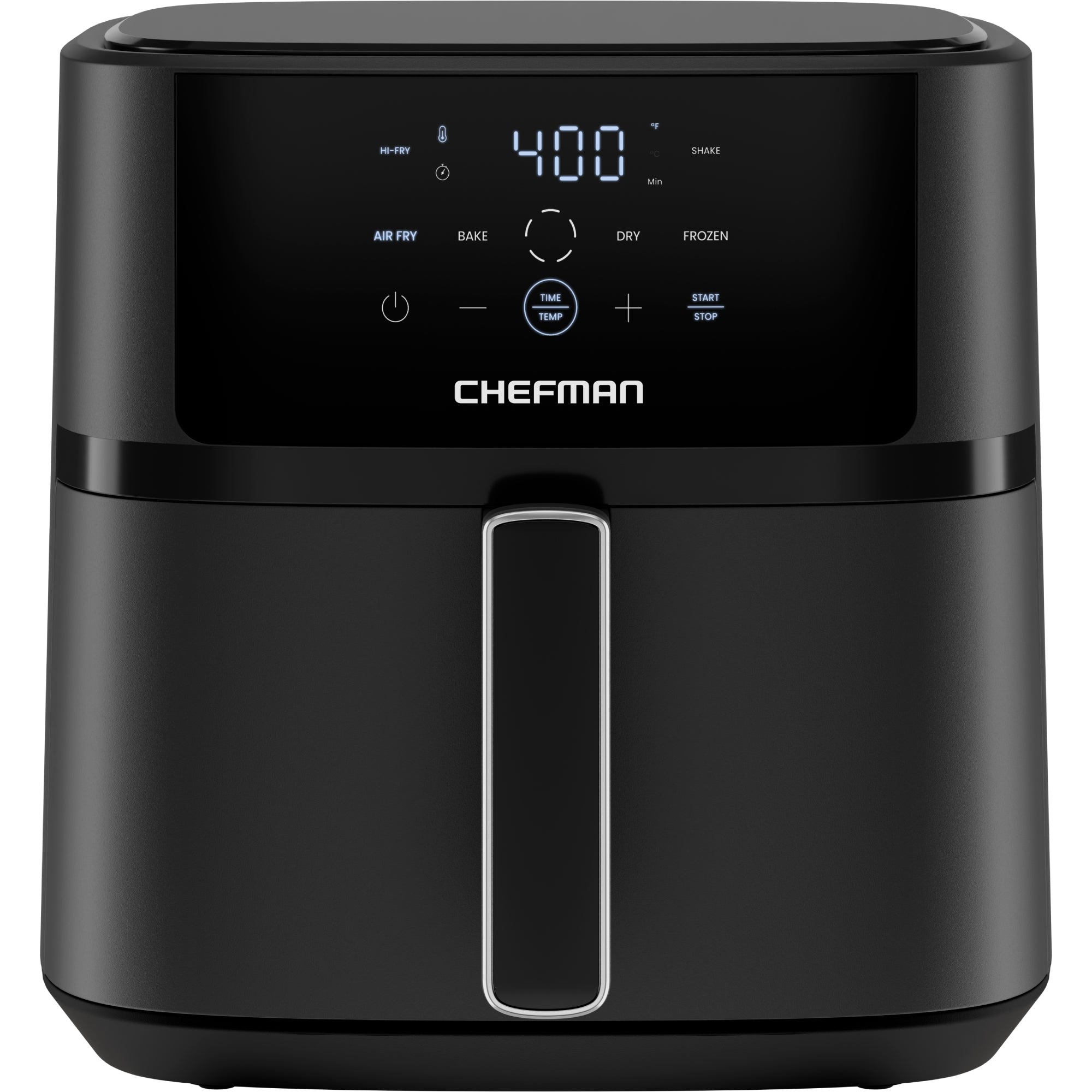 Chefman TurboFry 8-Qt RJ38-8T-BLACK black air fryer with a digital panel and opaque single pull-out basket