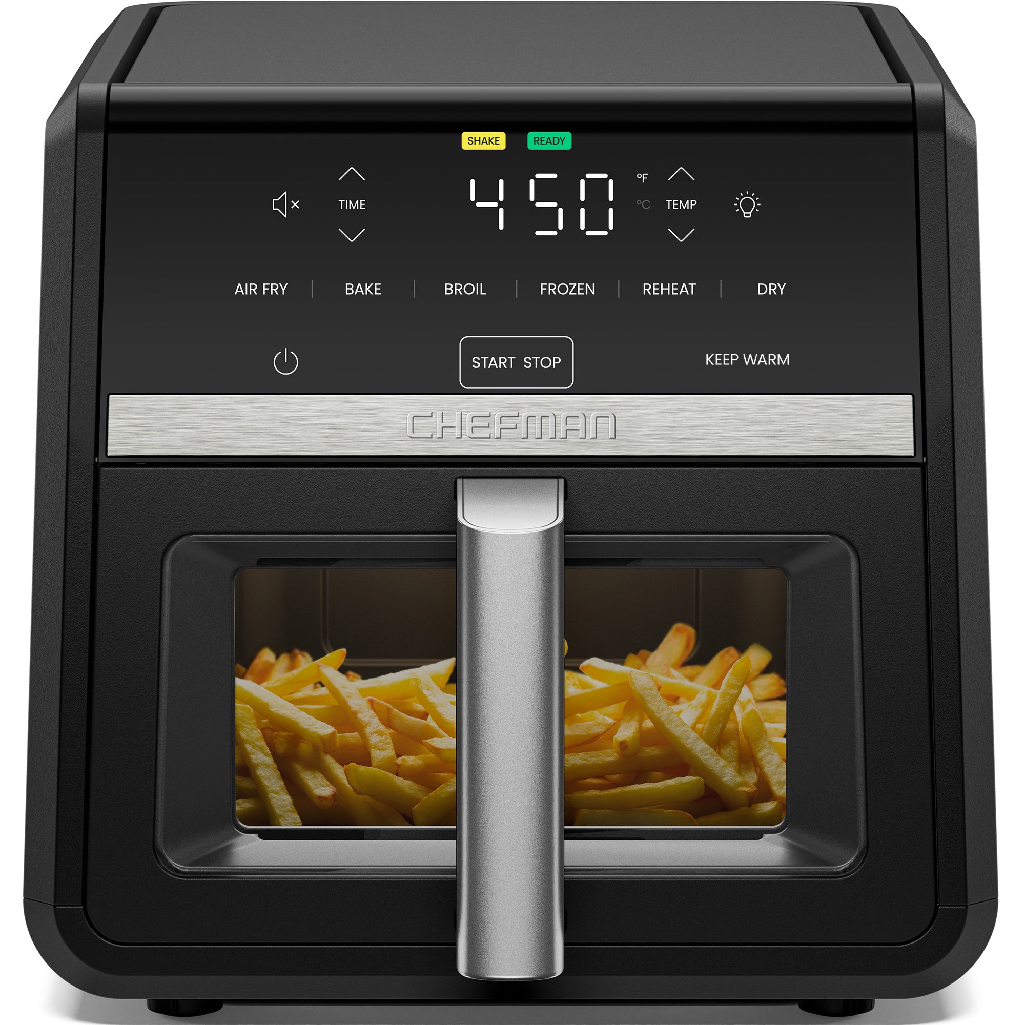 Chefman RJ38-9TW-V2 9-quart single-basket air fryer with digital windowed drawer and control panel.