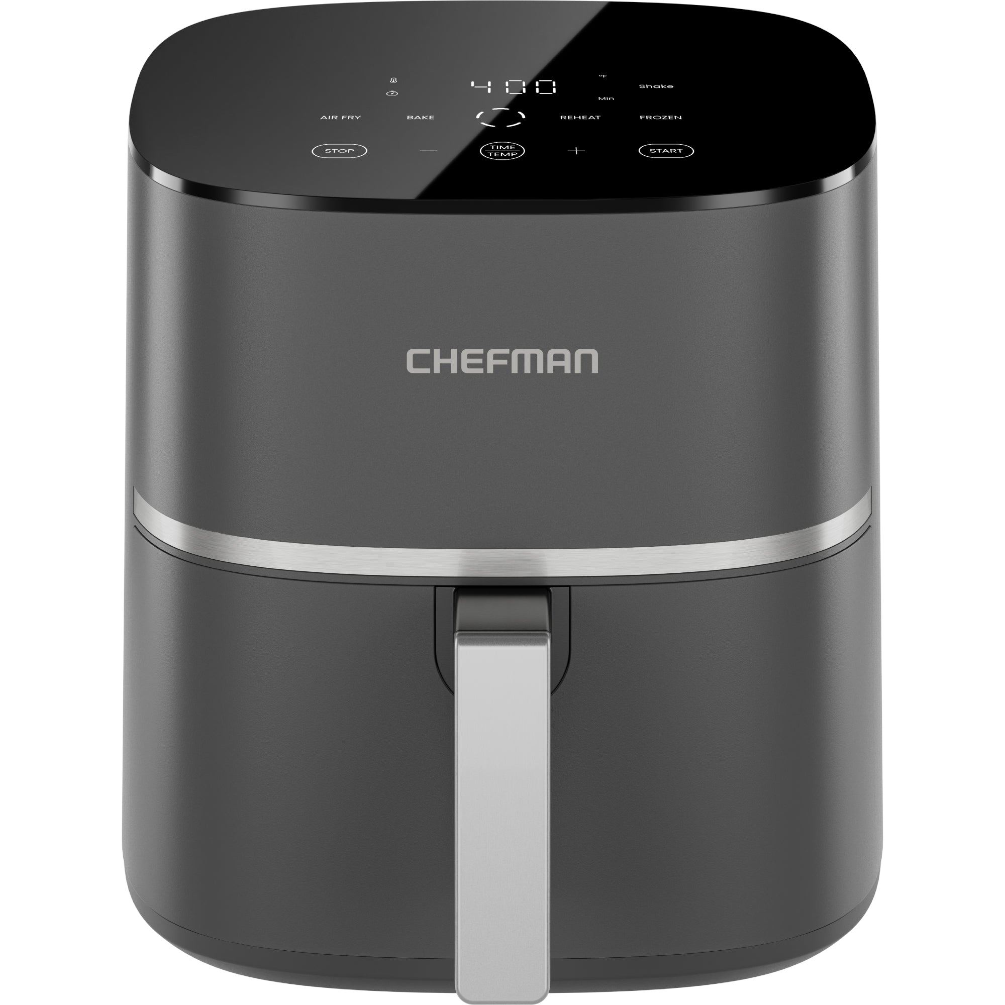 Chefman TurboX RJ38-5T-GREY gray single-basket air fryer with top-facing digital Air Fry, Bake, Reheat and Frozen controls