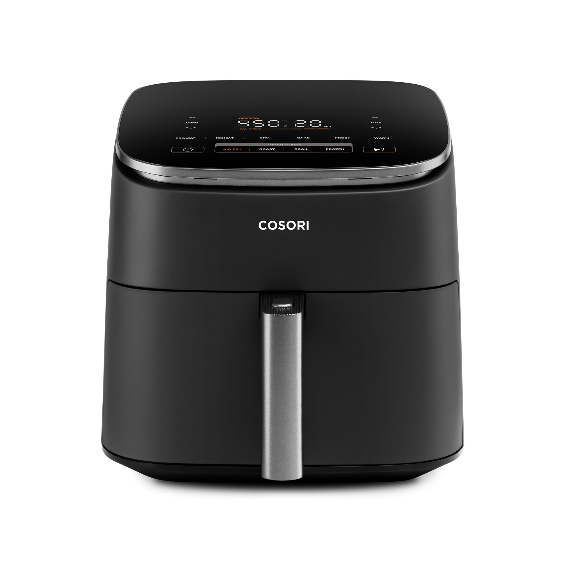 COSORI TurboBlaze CAF-DC601-KUS air fryer in dark gray, viewed from the front