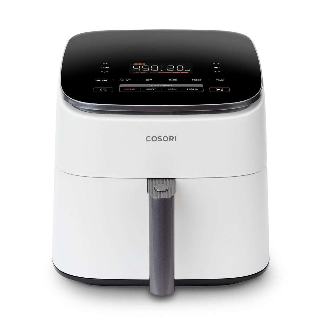 COSORI TurboBlaze Smart CAF-DC601S-WUSR air fryer in cream, viewed from the front