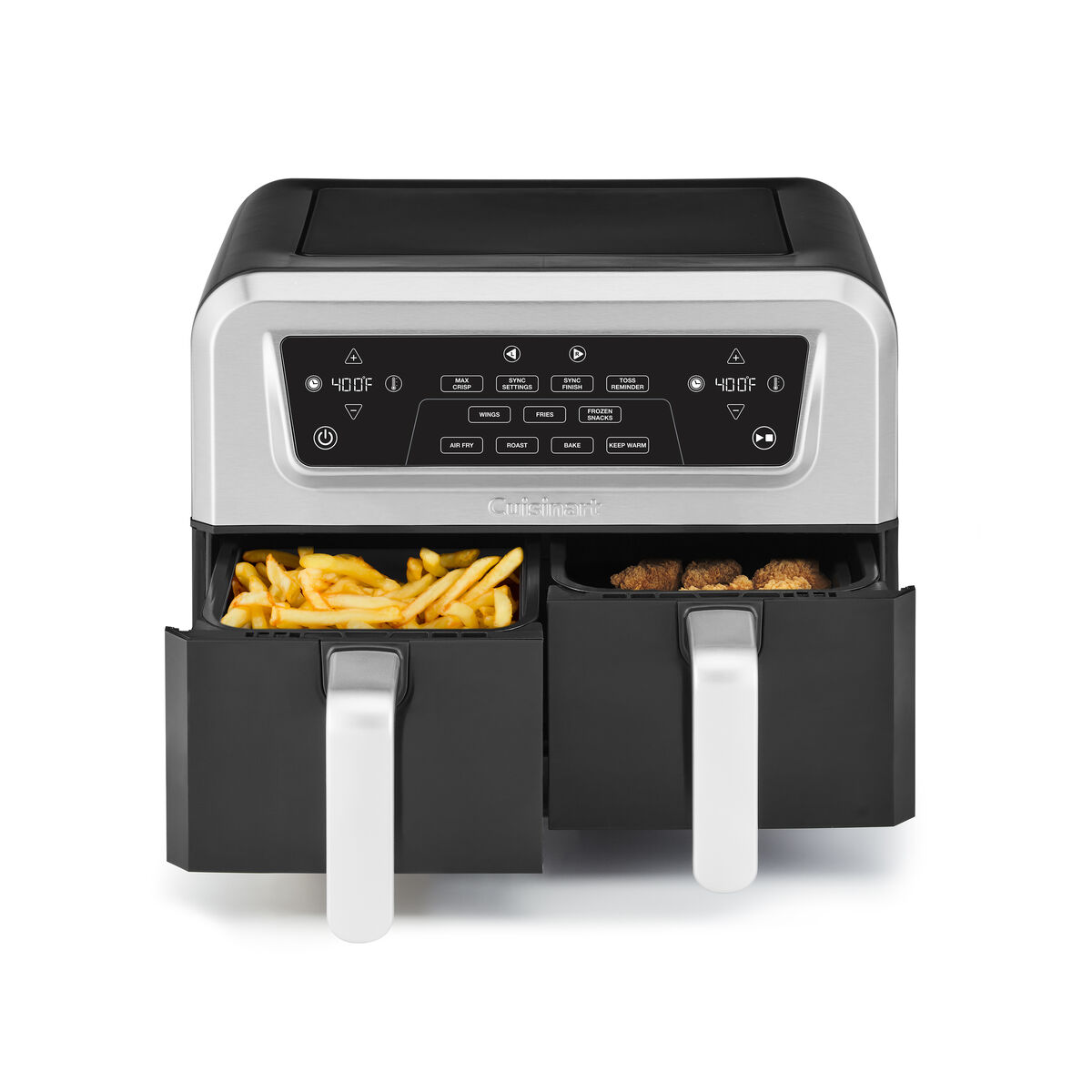 Black-and-stainless Cuisinart ADZ-085 with two pull-out baskets and viewing windows