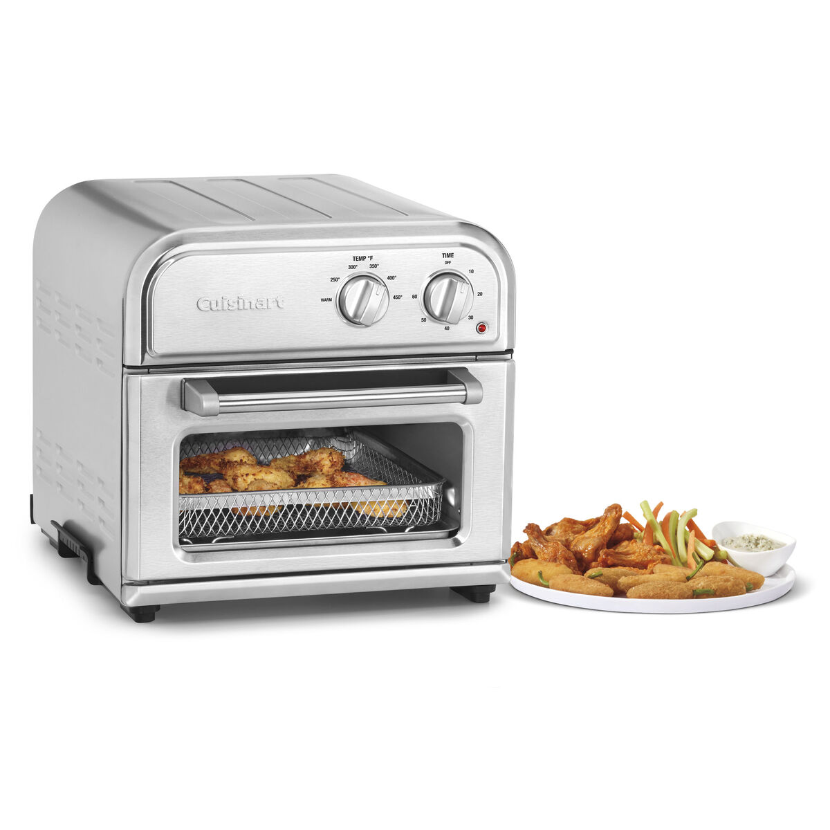 Cuisinart AFR-25 compact stainless-style countertop air fryer oven with a front door, viewing window and two physical dials