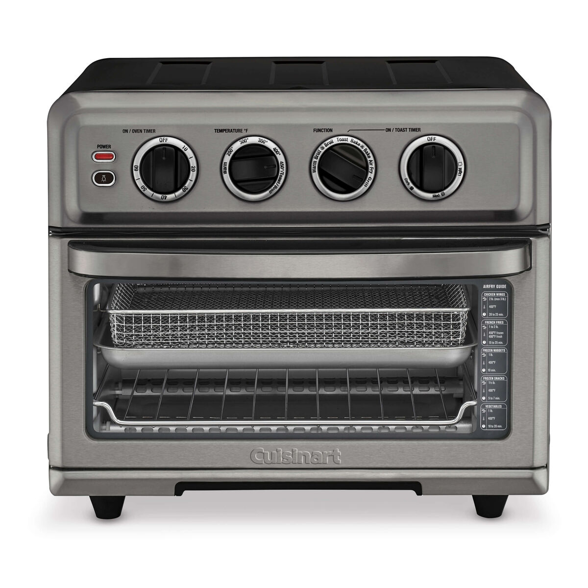 Cuisinart TOA-70BKSNAS black-finish Air Fryer Toaster Oven with Grill, four dials, door window and included basket and pan