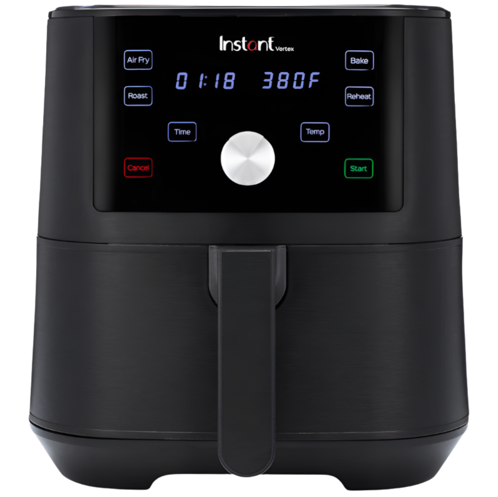 Instant Pot Vortex 6QT air fryer, SKU 140-3001-01, front view with one pull-out basket and digital control panel