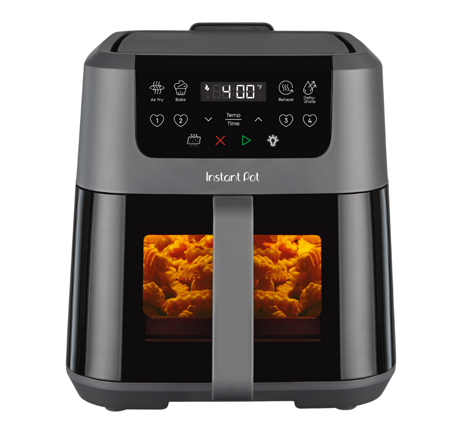Instant Pot Vortex Plus 5.3QT Truffle manufacturer image, SKU 140-3220-01, showing one pull-out basket, front control panel and ClearCook window.