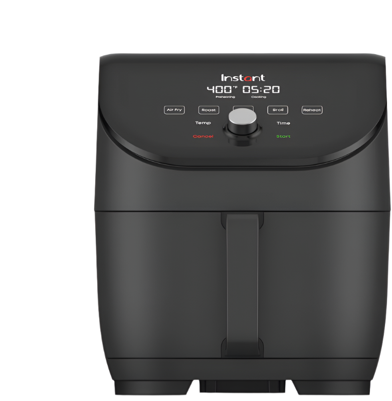 Instant Pot Vortex Slim 6QT Air Fryer, SKU 140-3100-01, black single opaque basket with top-mounted display and dial controls