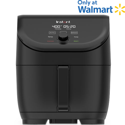 Black Instant Pot Vortex Slim Chef Series 6-quart single-basket air fryer shown from the front; the manufacturer graphic includes a Walmart-exclusive badge.