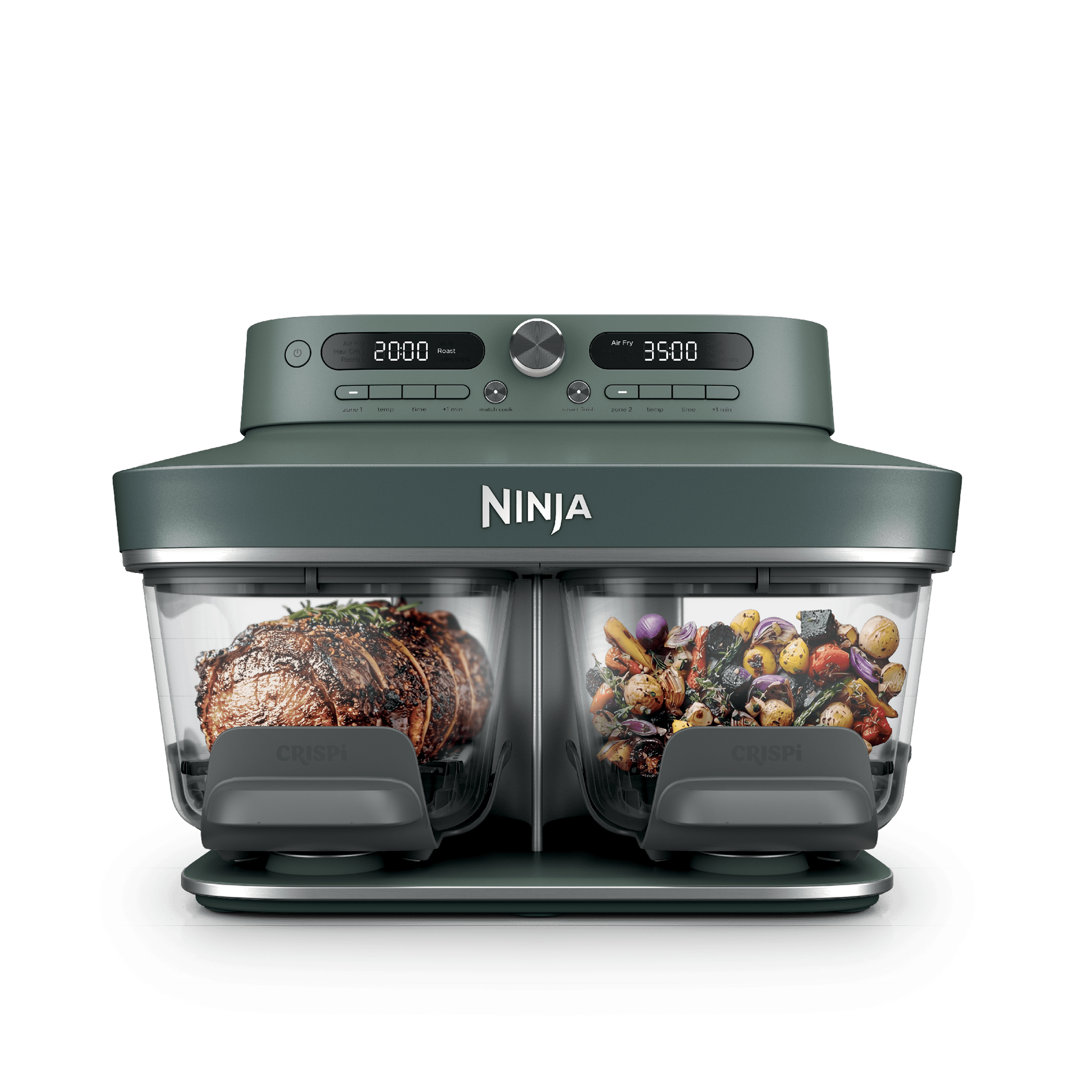 Ninja CRISPi DualZone DD101GN2 in Vista Green with two clear glass cooking containers