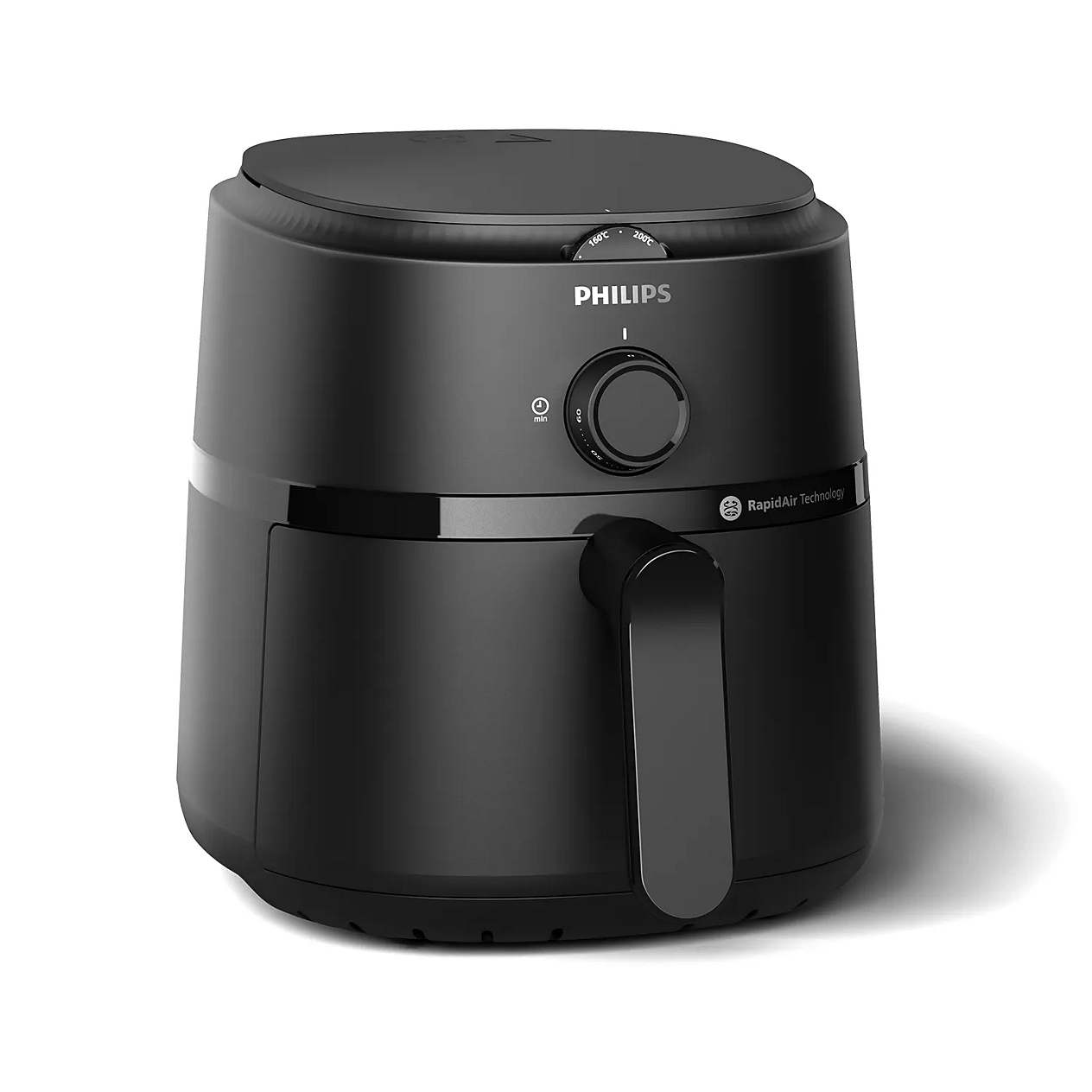 Philips 1000 Series NA110/00 air fryer in black, shown from the front with two analog dials and one pull-out basket