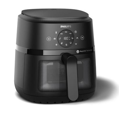 Philips 2000 Series NA220/00R0 air fryer in black, viewed from the front