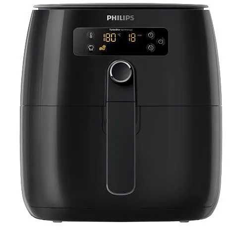 Schwarze Philips Avance Collection Airfryer HD9641/99 mit einer Schublade, digitalem Display und zentralem QuickControl-Drehregler