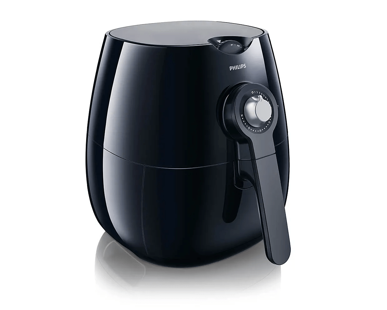 Philips Viva Collection HD9220/29, schwarze Heißluftfritteuse mit einem herausziehbaren Korb und zwei analogen Drehreglern