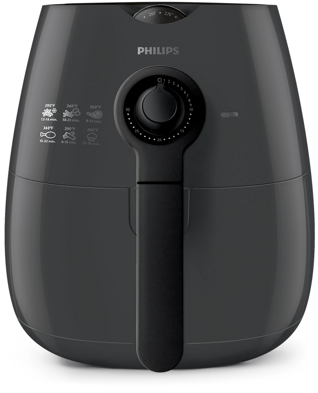 Philips Viva Collection HD9220/36 dunkle Heißluftfritteuse mit einem herausziehbaren Korb und zwei analogen Drehreglern
