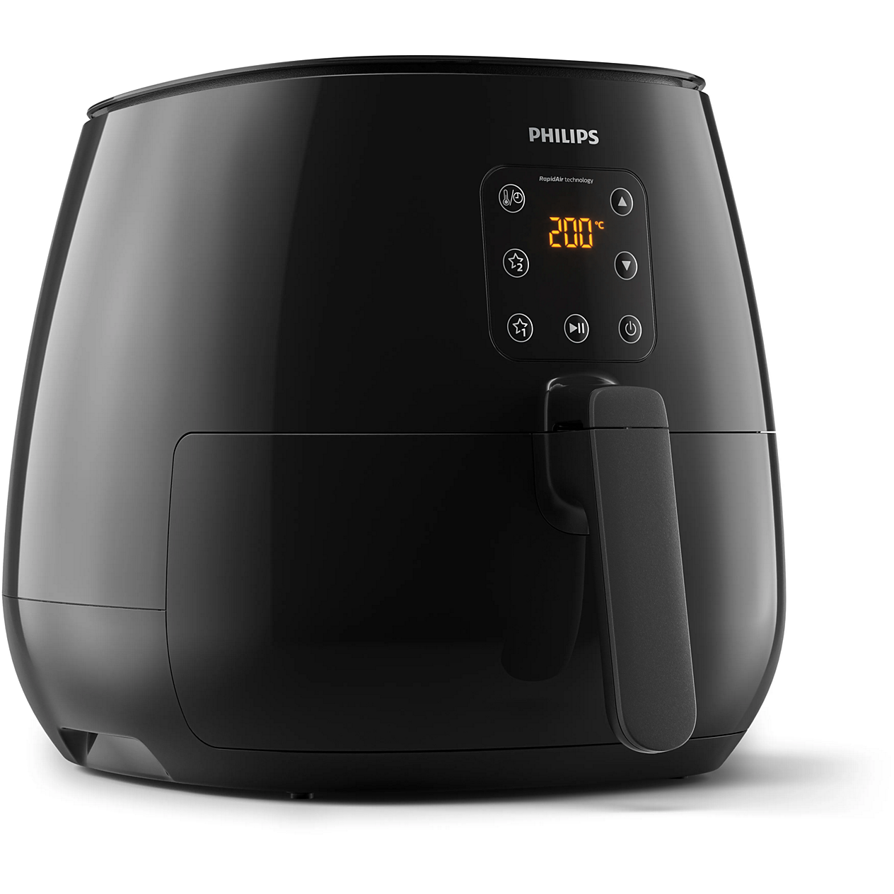Philips Essential Airfryer XL HD9260/90 schwarze Ein-Korb-Heißluftfritteuse mit digitalen Bedienelementen an der Vorderseite und zwei Tasten für bevorzugte Einstellungen