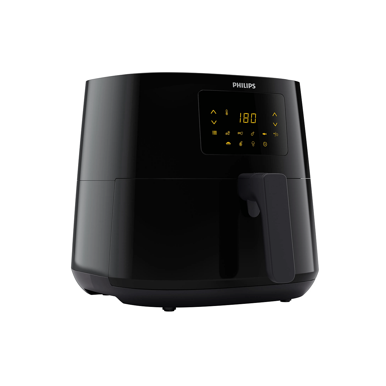 Schwarze Philips 3000 Series HD9270/91 Heißluftfritteuse mit einem Korb, Touchscreen an der Vorderseite und undurchsichtiger Schublade