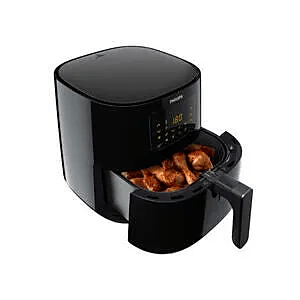 Philips HD9280/91 schwarze Heißluftfritteuse mit einem Korb und geöffneter Schublade