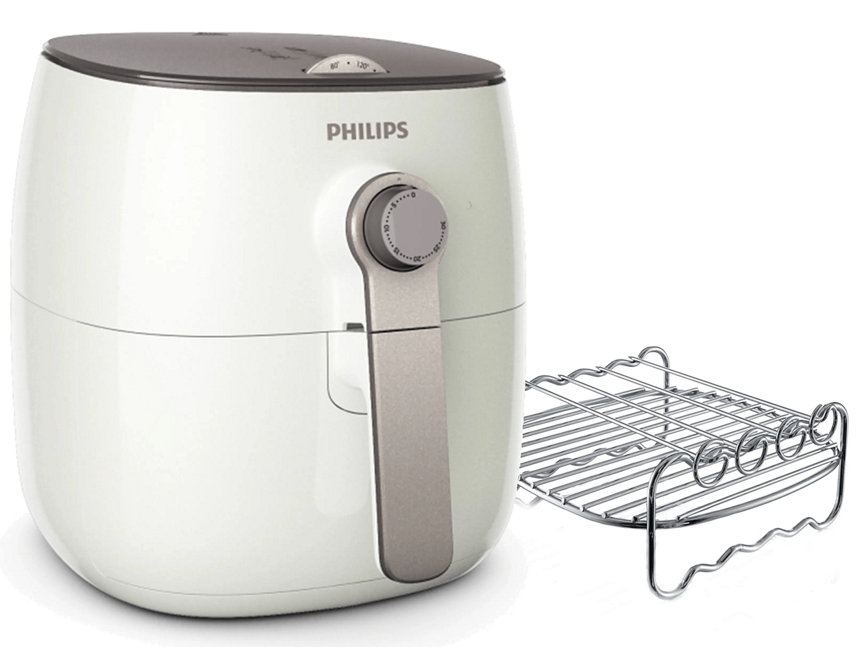 Weiße Philips Viva Collection Airfryer HD9622/26 mit einem herausziehbaren Korb und einem separaten Doppelrost