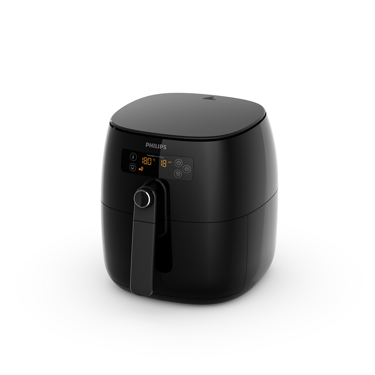 Schwarzer Philips Premium Airfryer HD9741/96 mit digitalem Display, mittigem QuickControl-Drehregler und einem herausziehbaren Korb