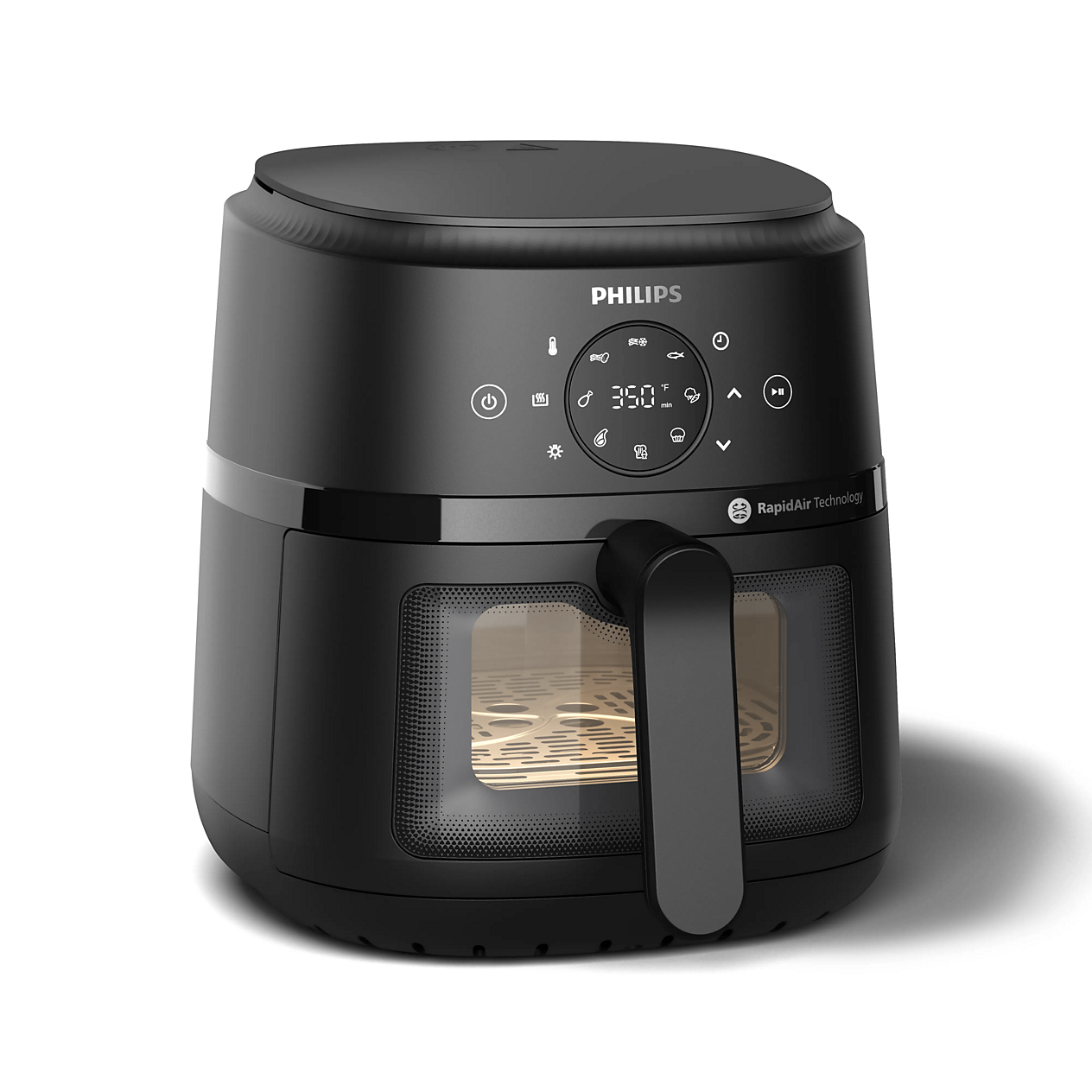 Philips 2000 Series NA220/00, schwarze Ein-Korb-Heißluftfritteuse mit digitaler Steuerung und Sichtfenster an der Vorderseite