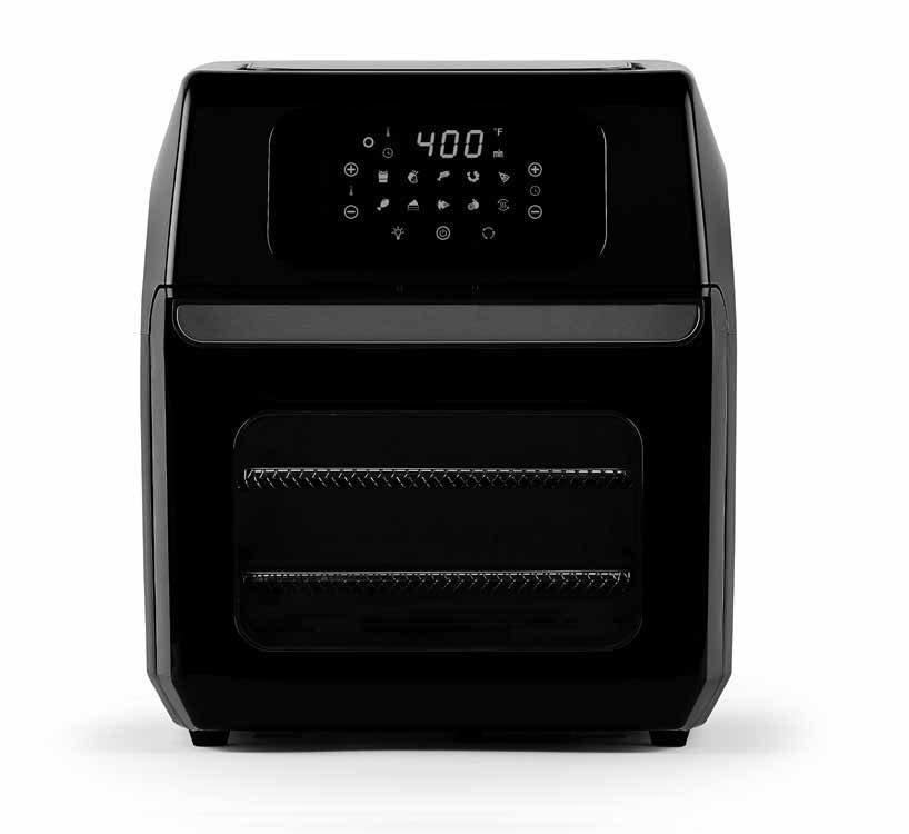 PowerXL GLA-1001 door-front air-fryer oven with digital touch panel shown on the model-labelled manual cover