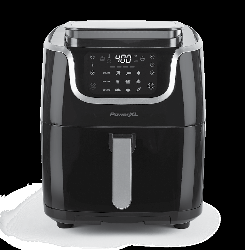 PowerXL Air Fryer Steamer ST-006 as depicted on the model-labelled owner-manual cover