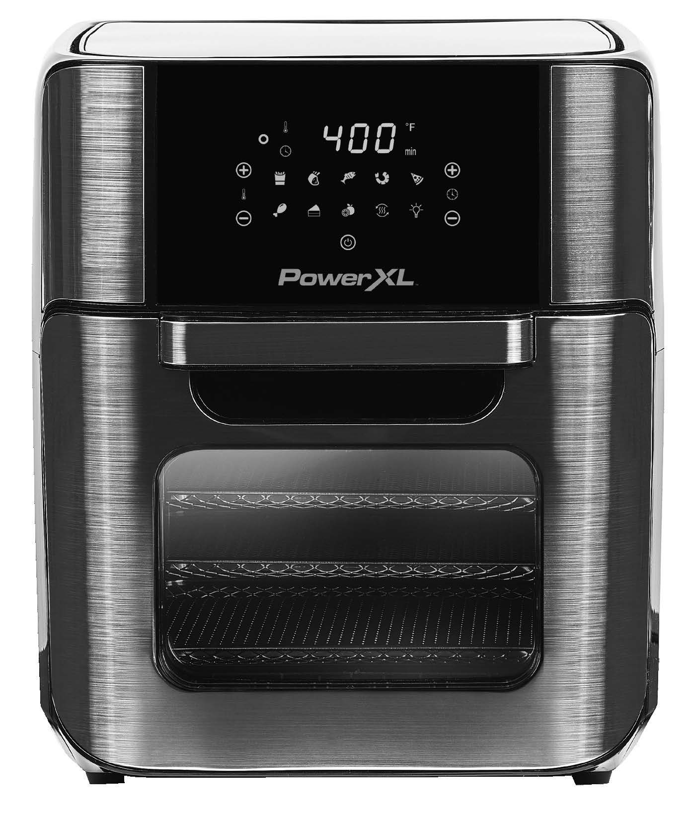 PowerXL Air Fryer Home Pro GLA-1003-NR door-front countertop oven with digital control panel as shown on its model-labelled manual cover