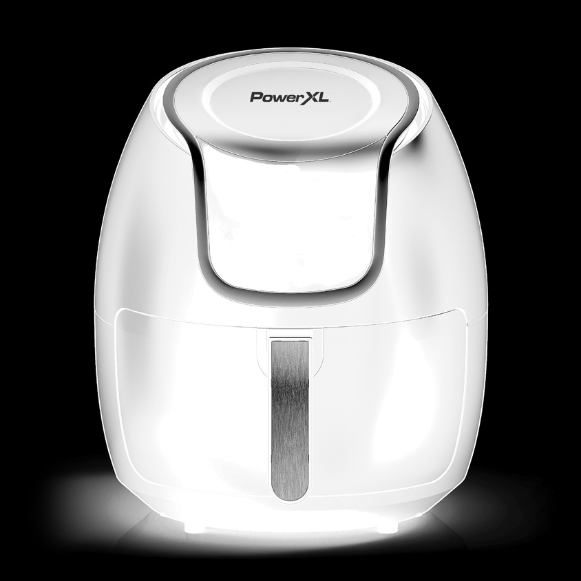 PowerXL Vortex Air Fryer HF-1096TS, Konfiguration 7-quart, abgebildet in der mit dem Modell gekennzeichneten Spezifikationsabbildung des Benutzerhandbuchs.