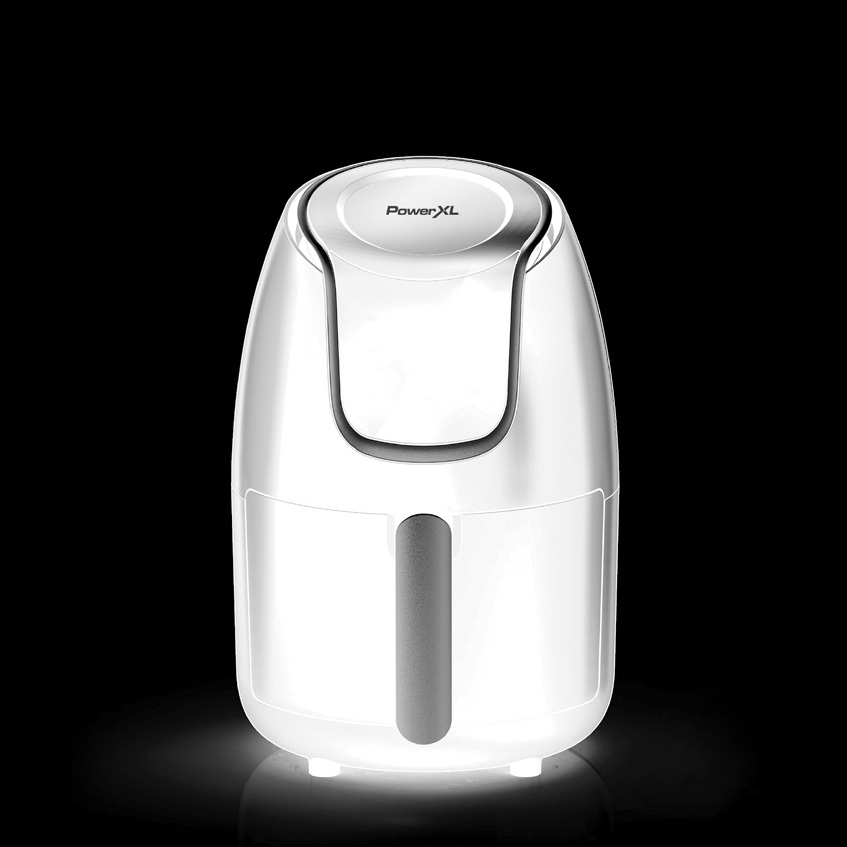 Configuración PowerXL HF-2096TS 2-quart de Vortex Air Fryer, mostrada en la ilustración de especificaciones identificada con el modelo en el manual del usuario.
