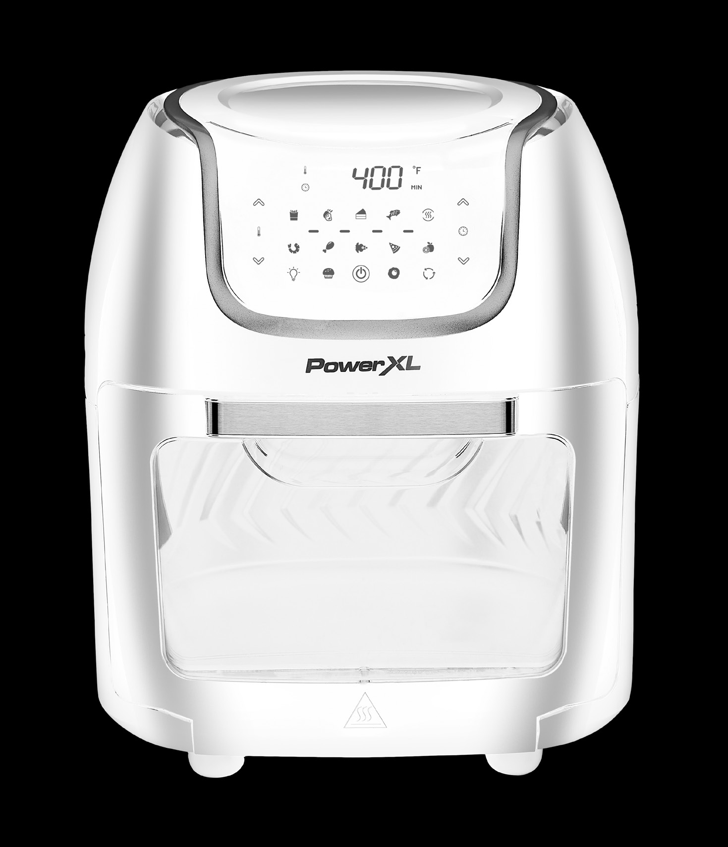 PowerXL PowerXL Vortex Air Fryer Pro CM-007 (10 qt.) bänkplacerad airfryerugn med dörr framtill, som den avbildas på omslaget till ägarhandboken för exakt modell.